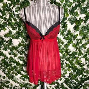 Red and black lace babydoll lingerie dress